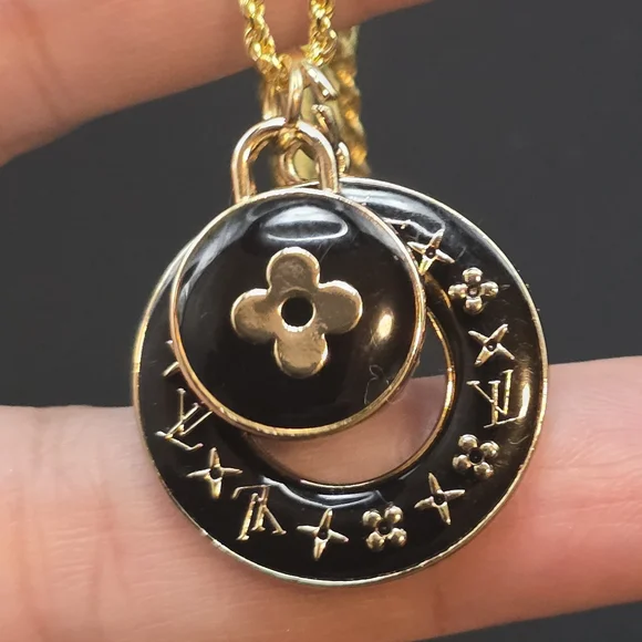 Louis Vuitton Double-Charm Necklace – Black Enamel & Gold • 20" Rope Chain (Gold - Picture 3 of 6
